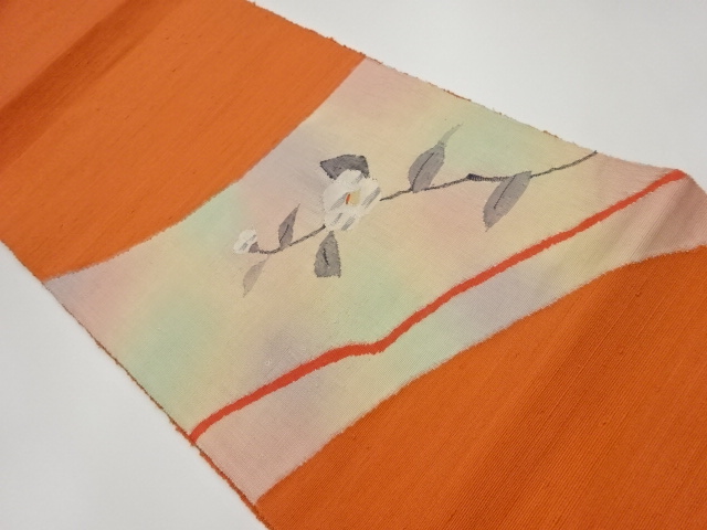 リサイクル　手織り紬花模様織出し名古屋帯